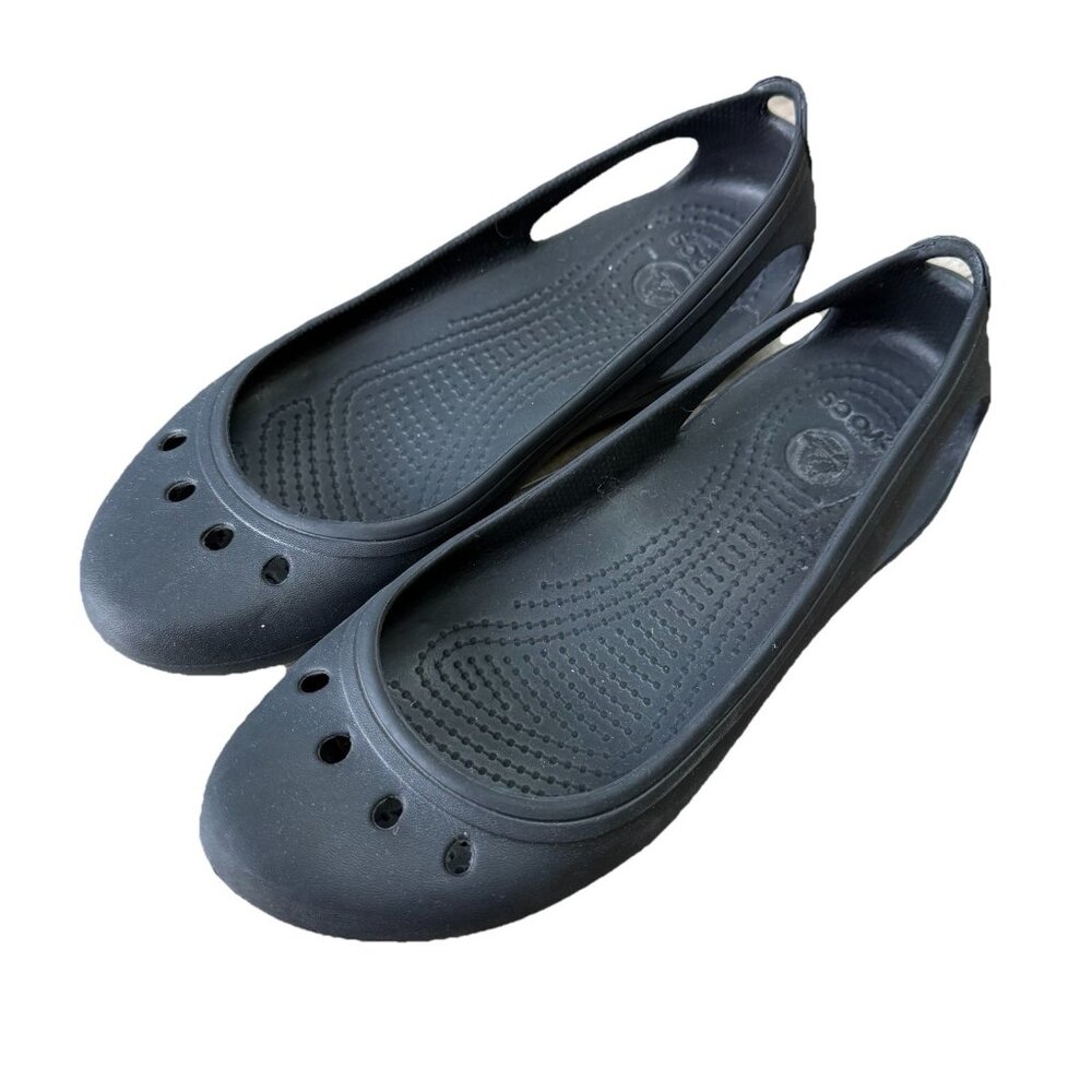 Crocs Kadee Womens 6 W Rubber Slip On Comfort Ballerina Flats Closed Toe Black